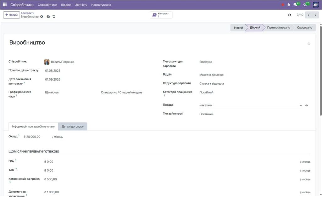 Контракт співробітника в CRM системі